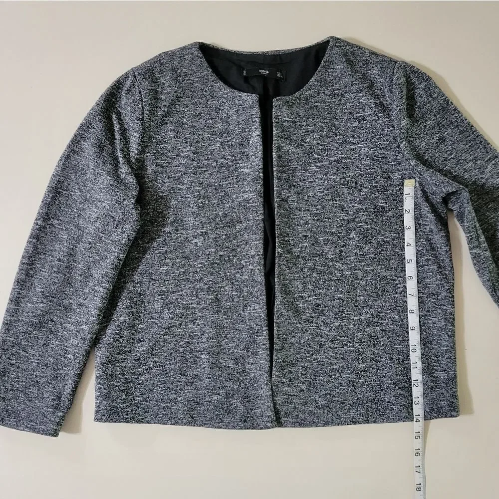 MNG by Mango Women's Black Chaqueta Pony Tweed Open Front Round Neck Jacket